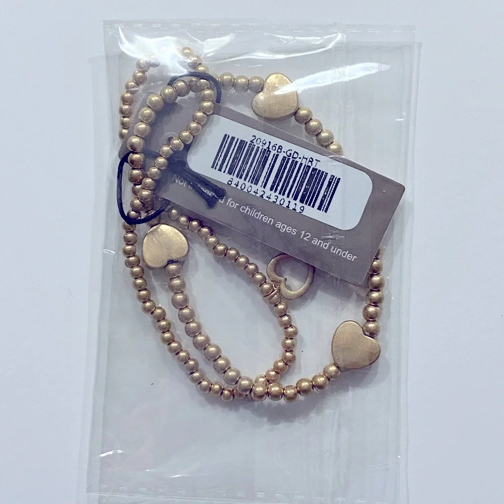 Petite Gold Double Layered Bracelet with Heart Charms
